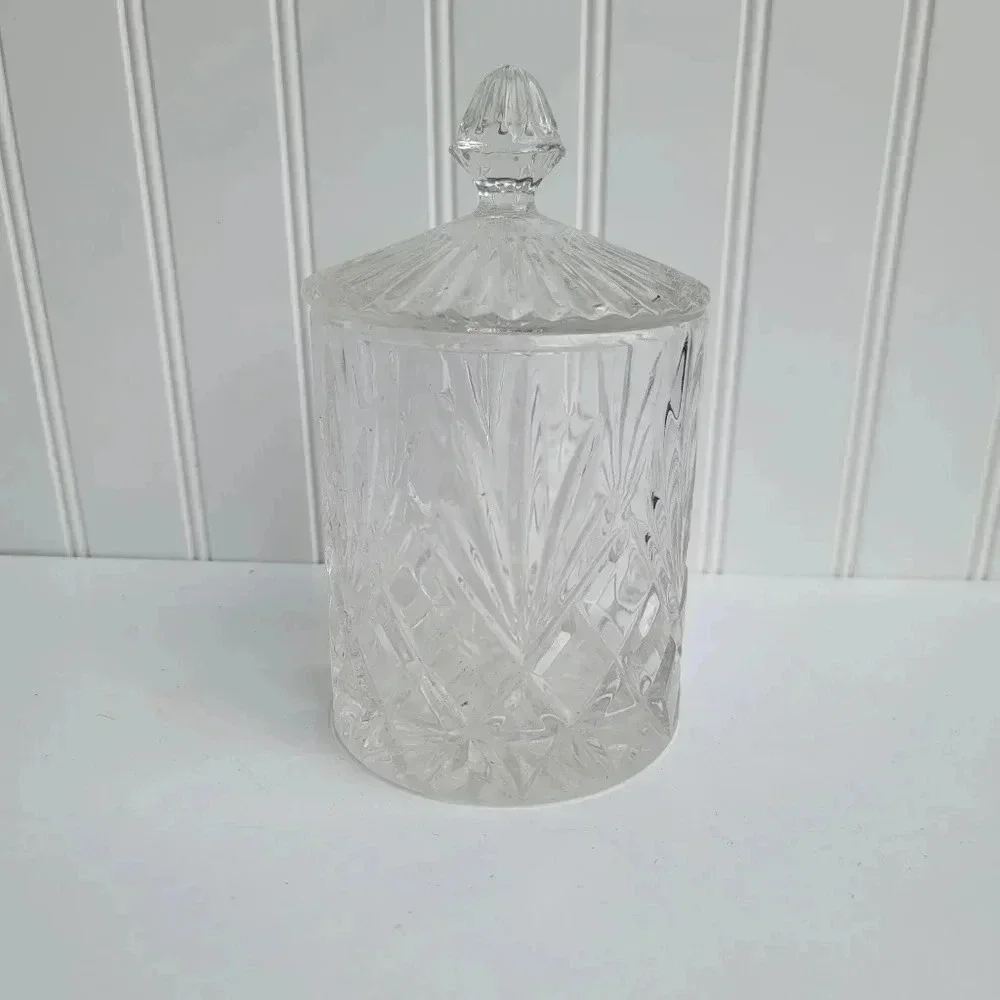 Heavy Cut Glass Crystal Biscuit Vintage Candy Jar • Beautiful Traditional Design